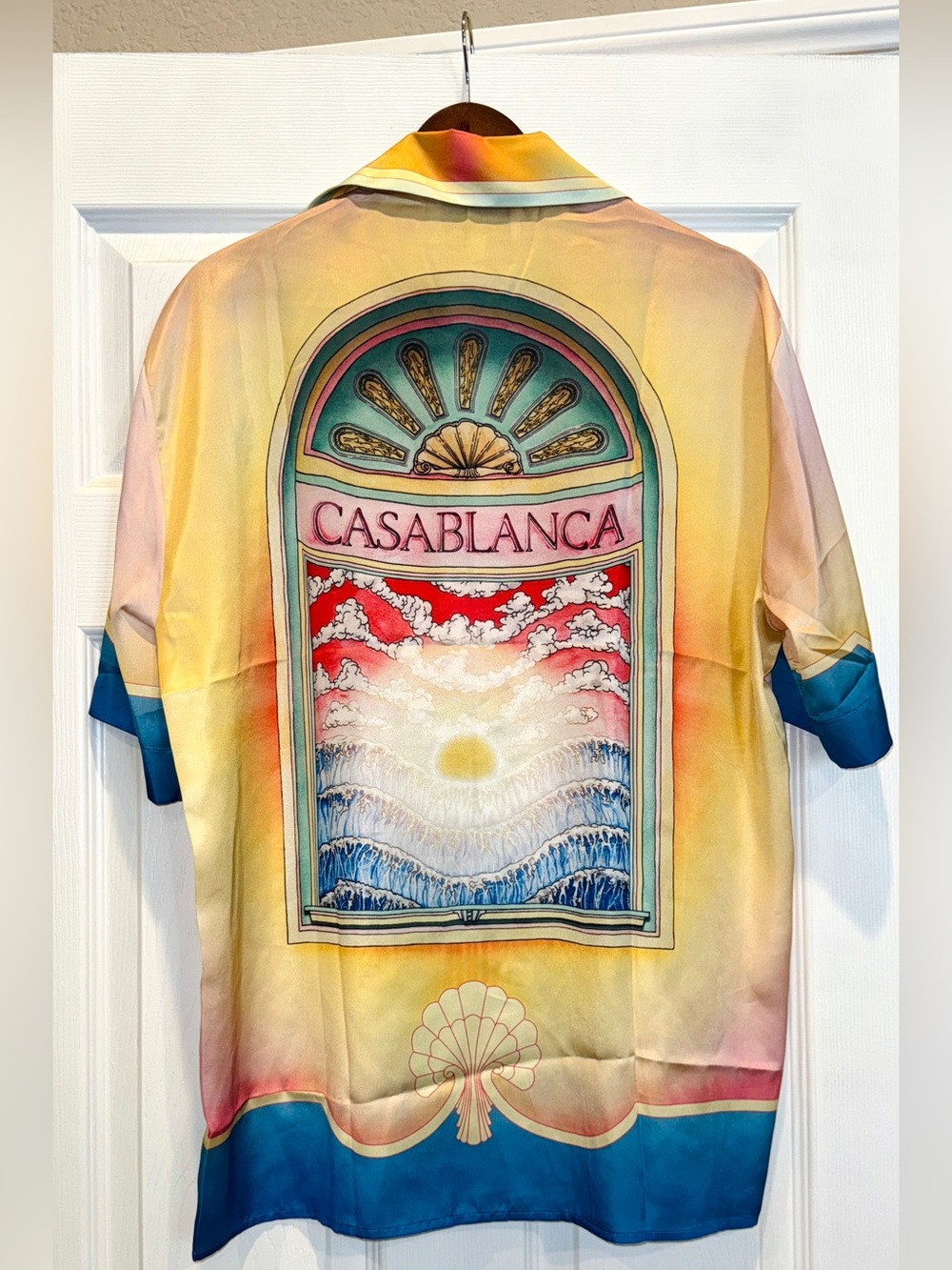 CASABLANCA Men’s Beach Sunset Multicolor Silk Resort Collared Shirt - Large NWT